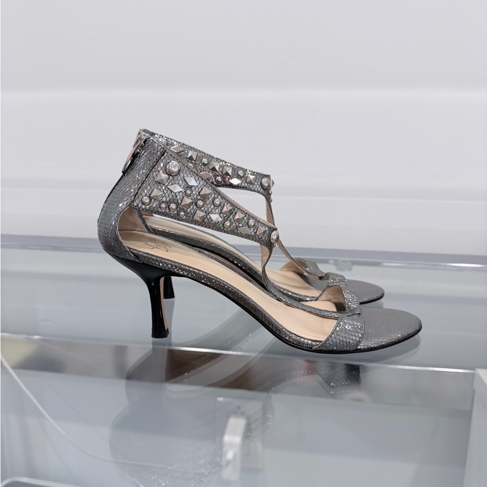 Joan & David Silver Beaded Sandals (8) - Picture 4 of 7
